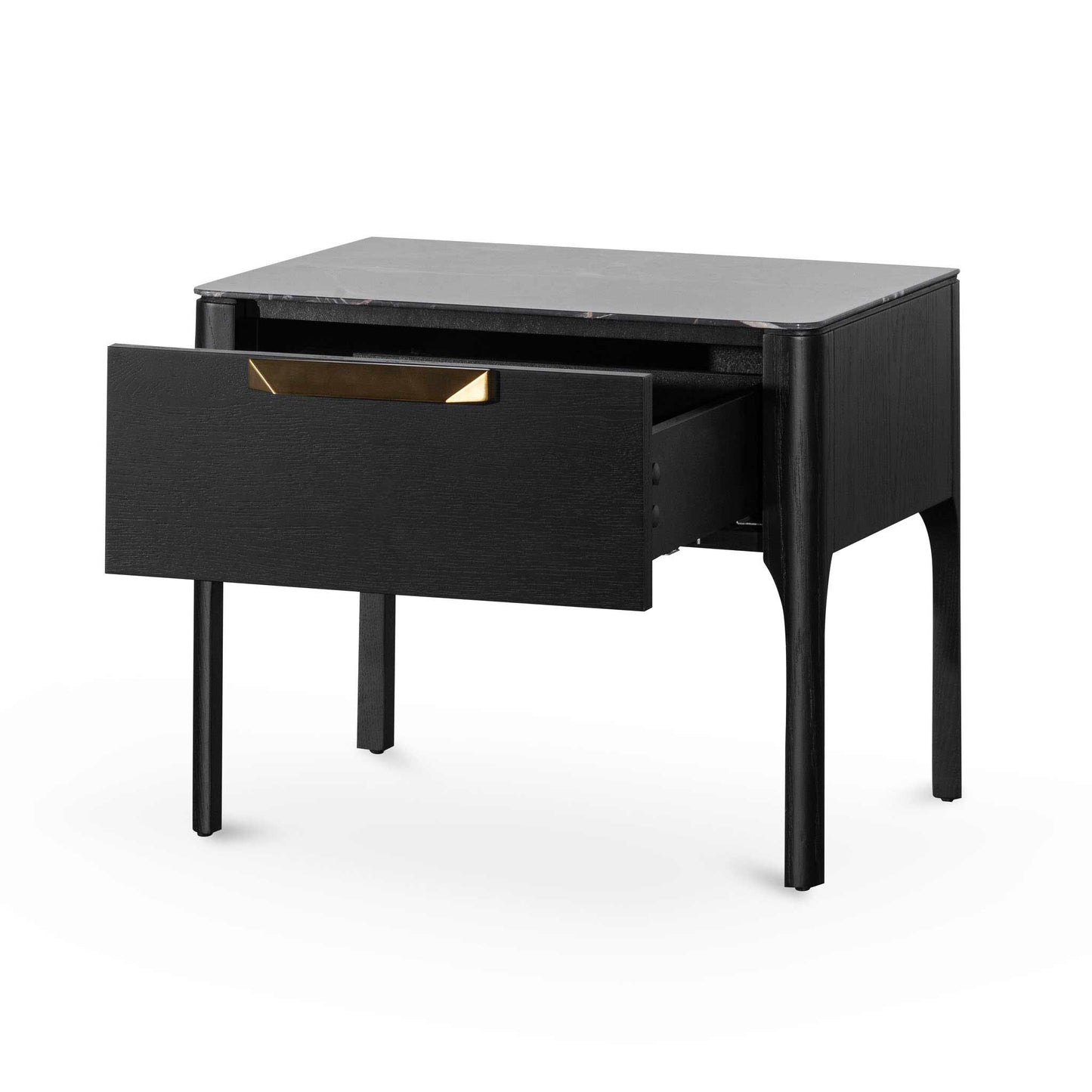 Allison Bedside Table - Black with Porcelain Marble Top
