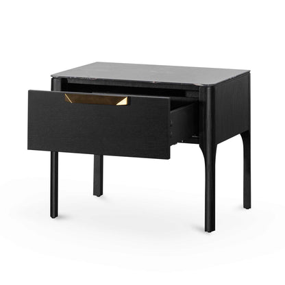 Allison Bedside Table - Black with Porcelain Marble Top