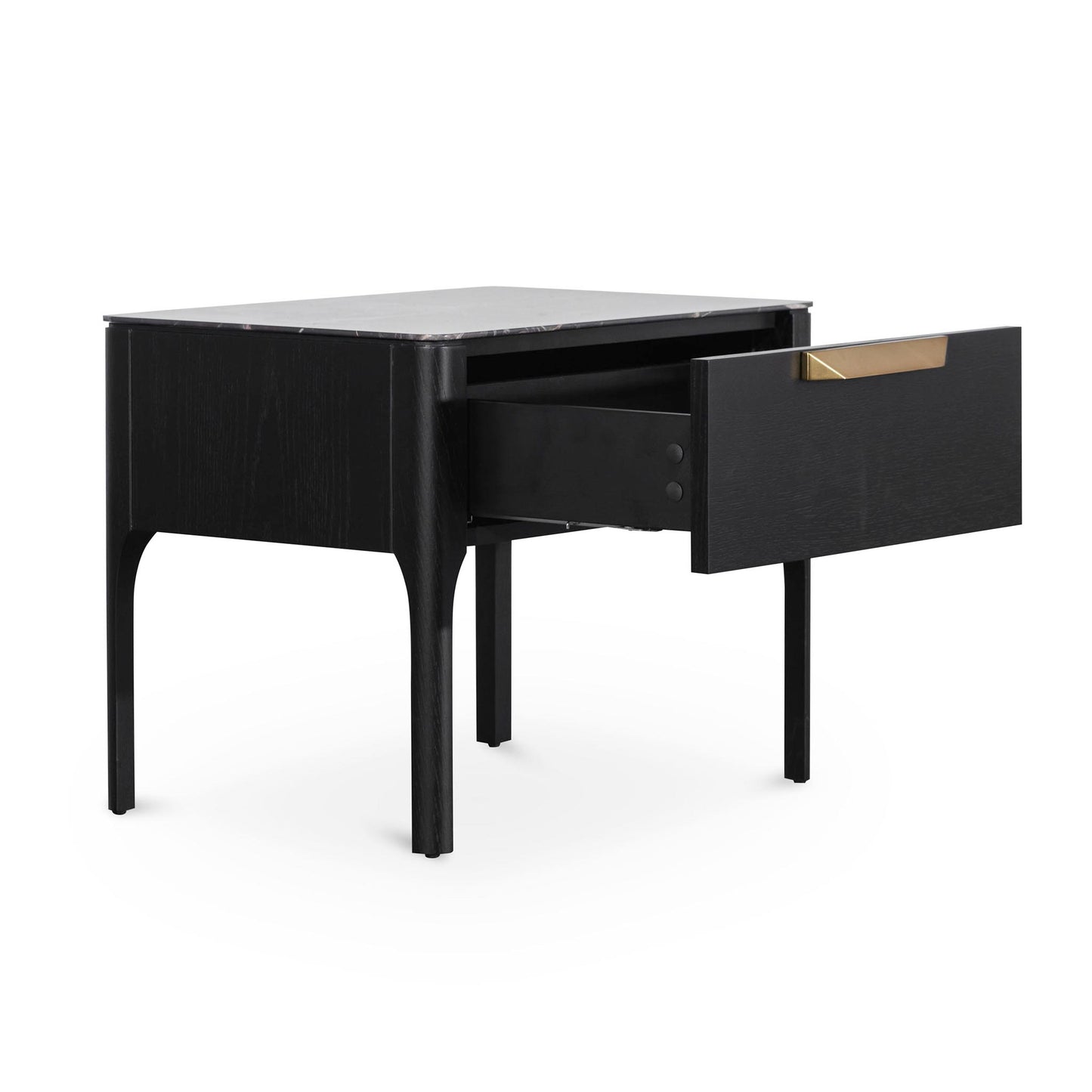 Allison Bedside Table - Black with Porcelain Marble Top
