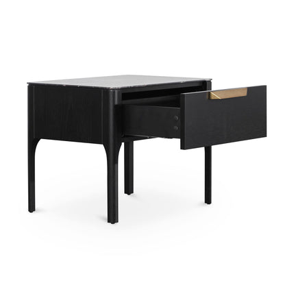 Allison Bedside Table - Black with Porcelain Marble Top