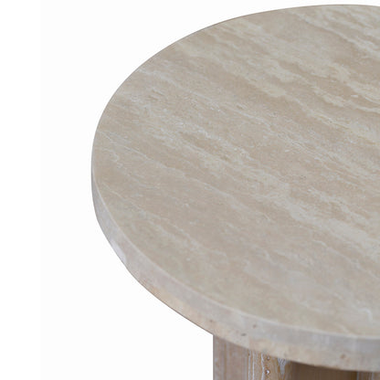 Agosti Travertine Marble Round Side Table - White Wash