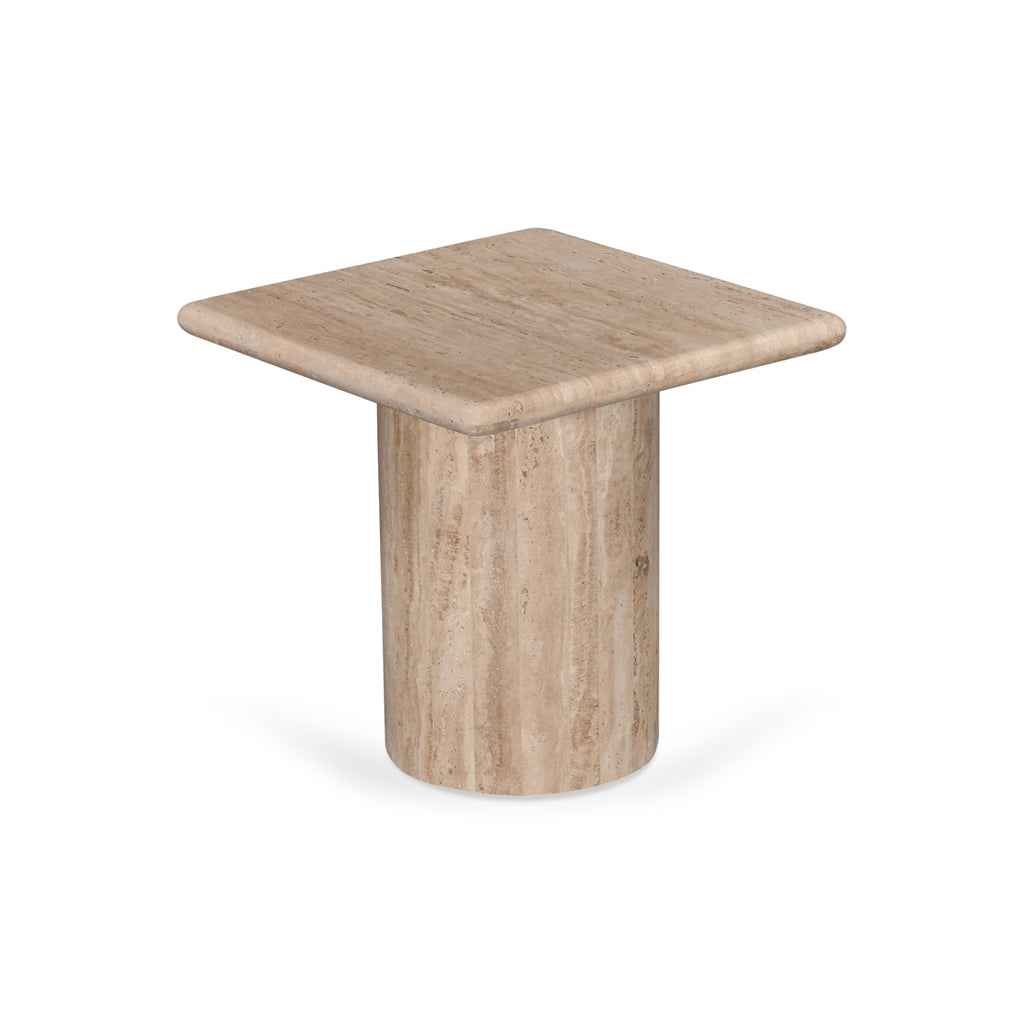 Costin 42cm Travertine Top Side Table - Natural - Last One