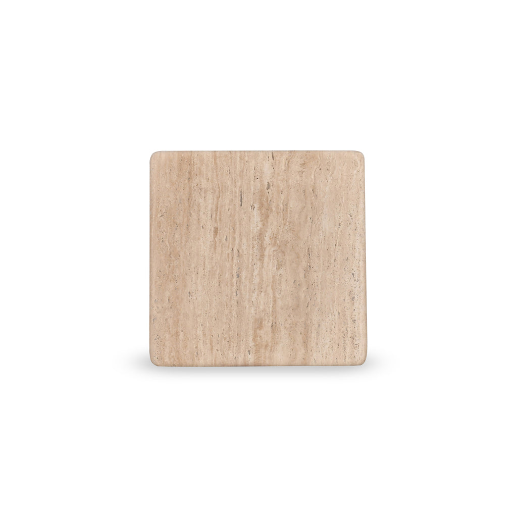 Costin 42cm Travertine Top Side Table - Natural - Last One
