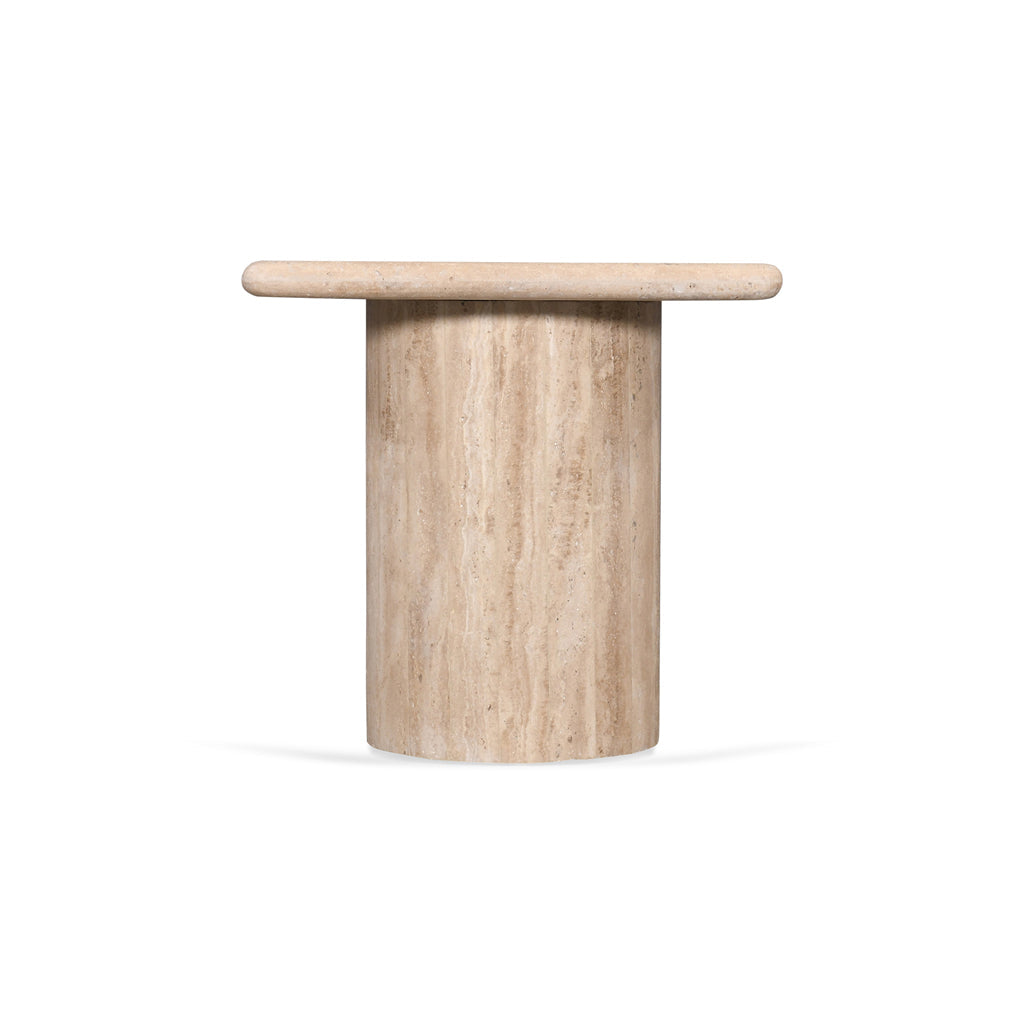 Costin 42cm Travertine Top Side Table - Natural - Last One