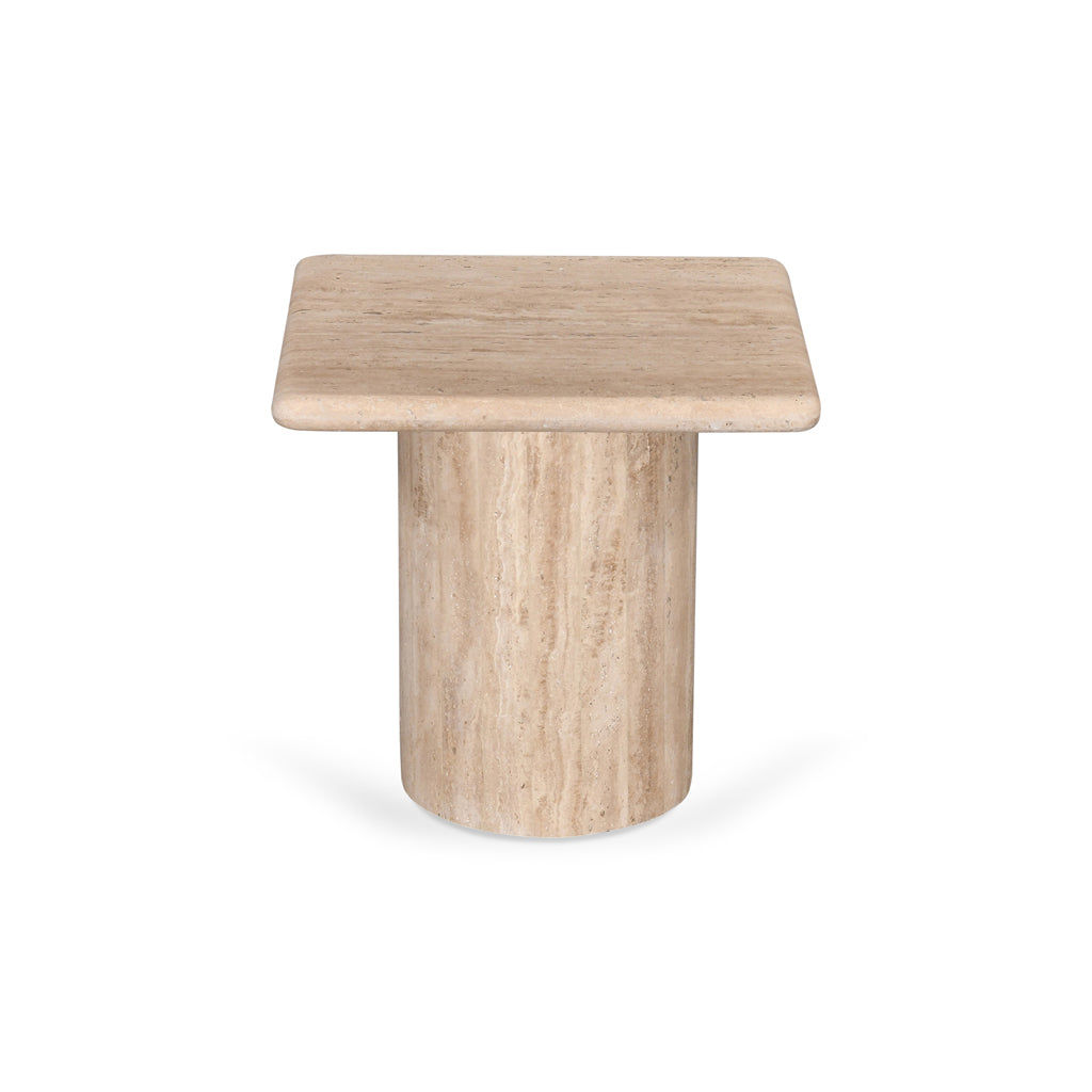 Costin 42cm Travertine Top Side Table - Natural - Last One