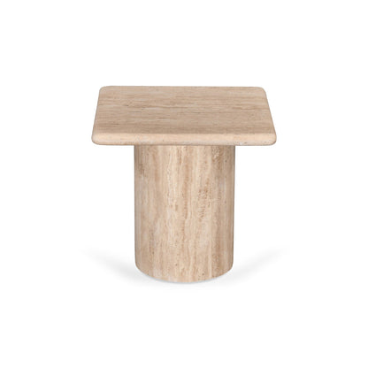 Costin 42cm Travertine Top Side Table - Natural - Last One