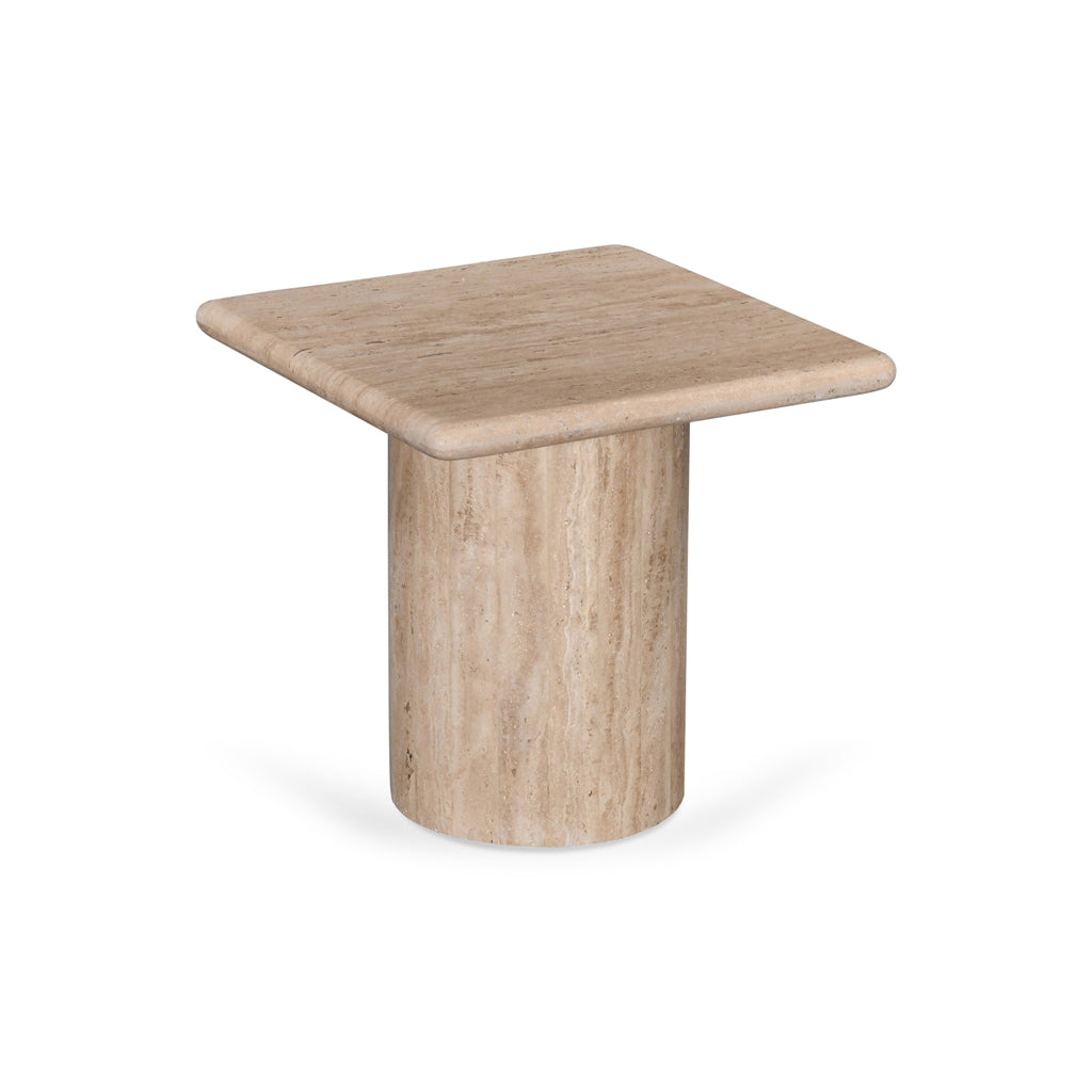 Costin 42cm Travertine Top Side Table - Natural - Last One