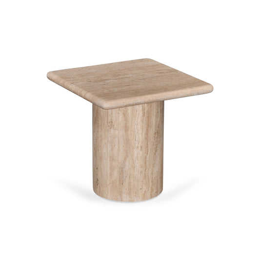 Costin 42cm Travertine Top Side Table - Natural - Last One