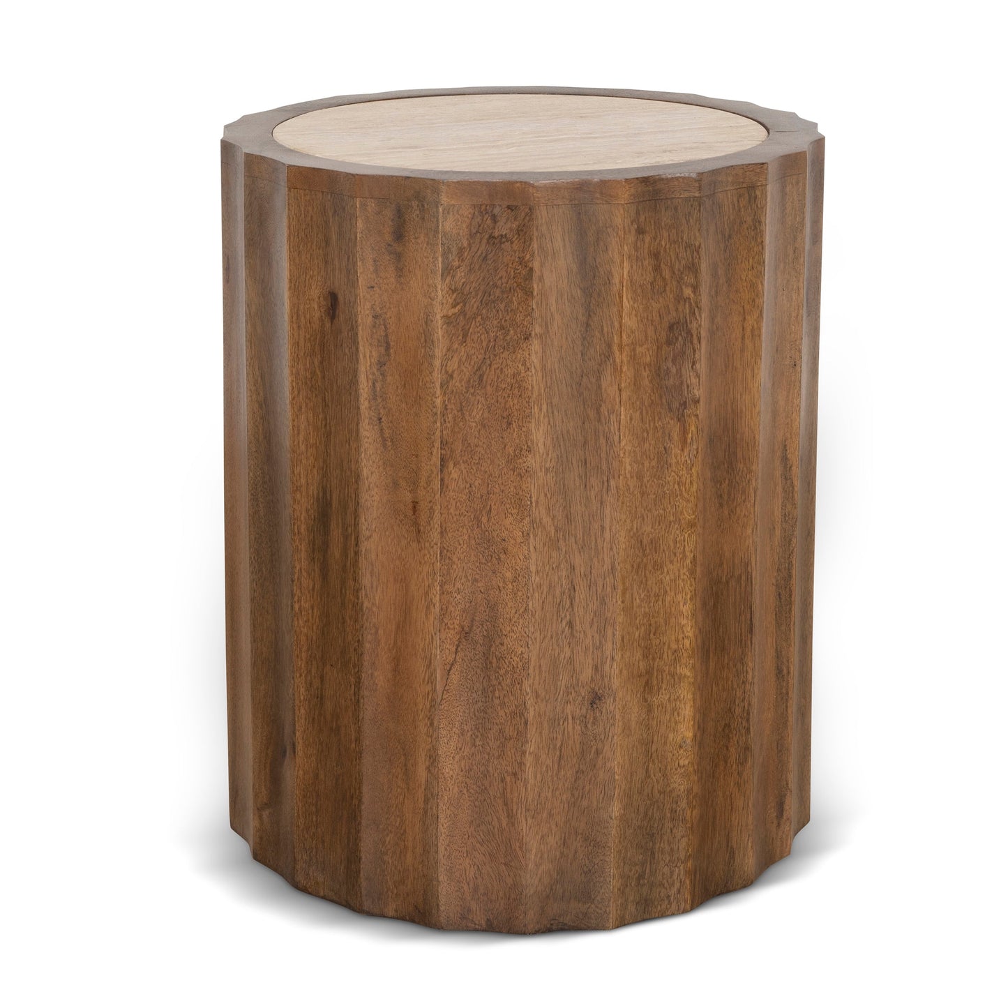 Avanti 45cm Travertine Top Round Side Table - Walnut