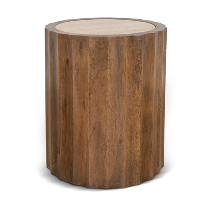 Avanti 45cm Travertine Top Round Side Table - Walnut