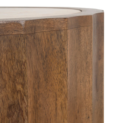 Avanti 45cm Travertine Top Round Side Table - Walnut