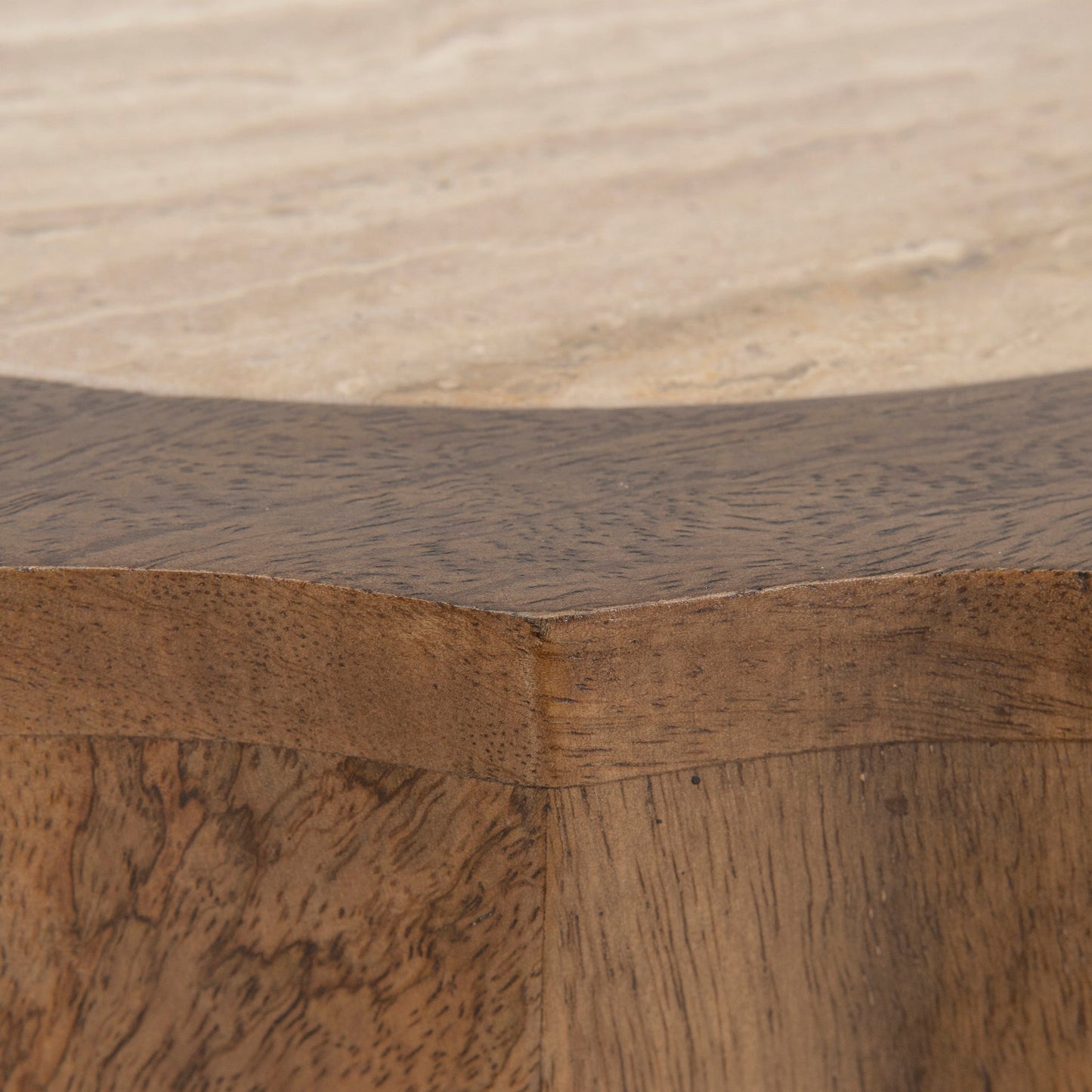 Avanti 45cm Travertine Top Round Side Table - Walnut