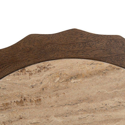 Avanti 45cm Travertine Top Round Side Table - Walnut