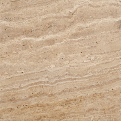 Avanti 45cm Travertine Top Round Side Table - Walnut