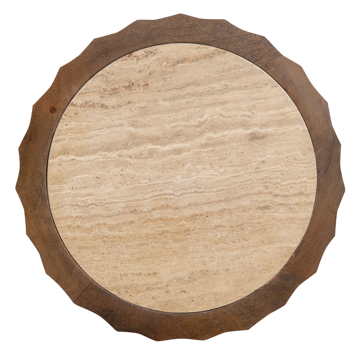 Avanti 45cm Travertine Top Round Side Table - Walnut