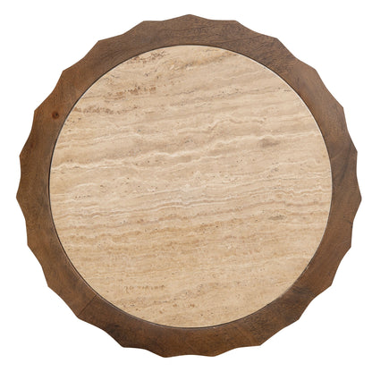 Avanti 45cm Travertine Top Round Side Table - Walnut