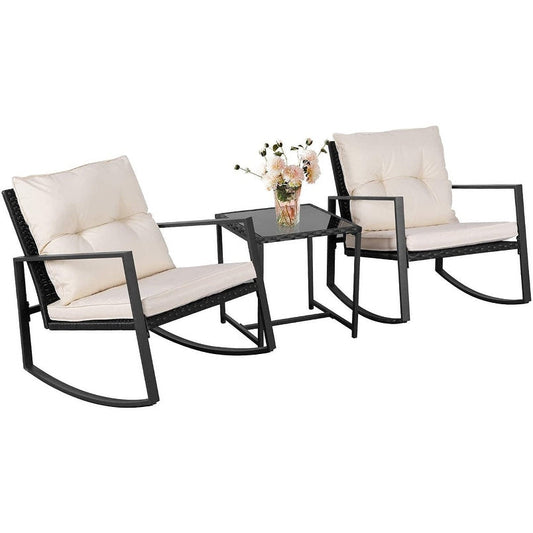 SUNCROWN 3-Piece Black Metal Outdoor Patio Rocking Bistro Set