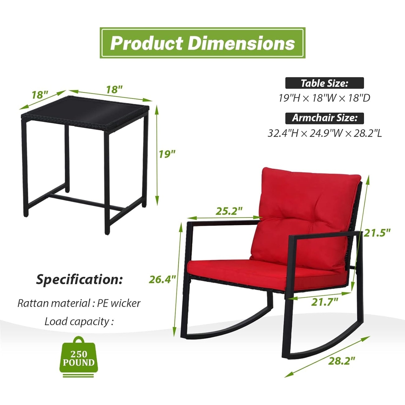 SUNCROWN 3-Piece Black Metal Outdoor Patio Rocking Bistro Set