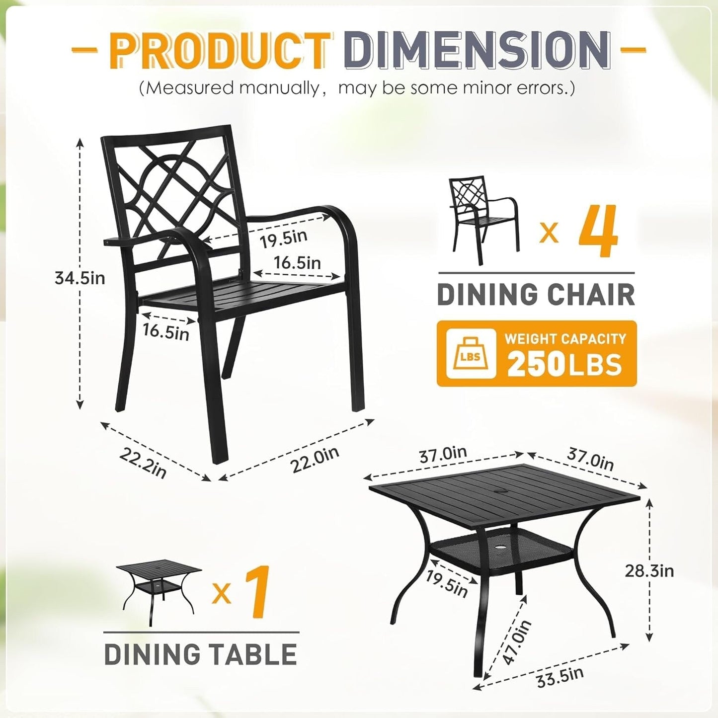 SUNCROWN Outdoor Patio 5/7 Piece Steel Dining Sets Metal Slatted Table and Stackable Chairs Powder Coated Frame