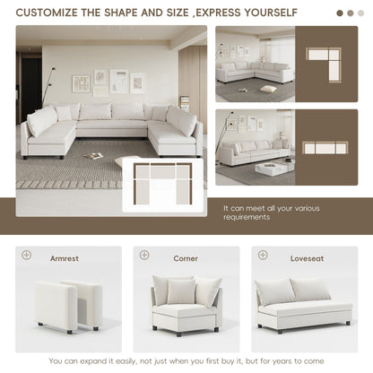 Sectional Sofa,Reversible U Shaped Chenille Couch Set,Free Combination,Oversized 8 Seat Convertible Sofa
