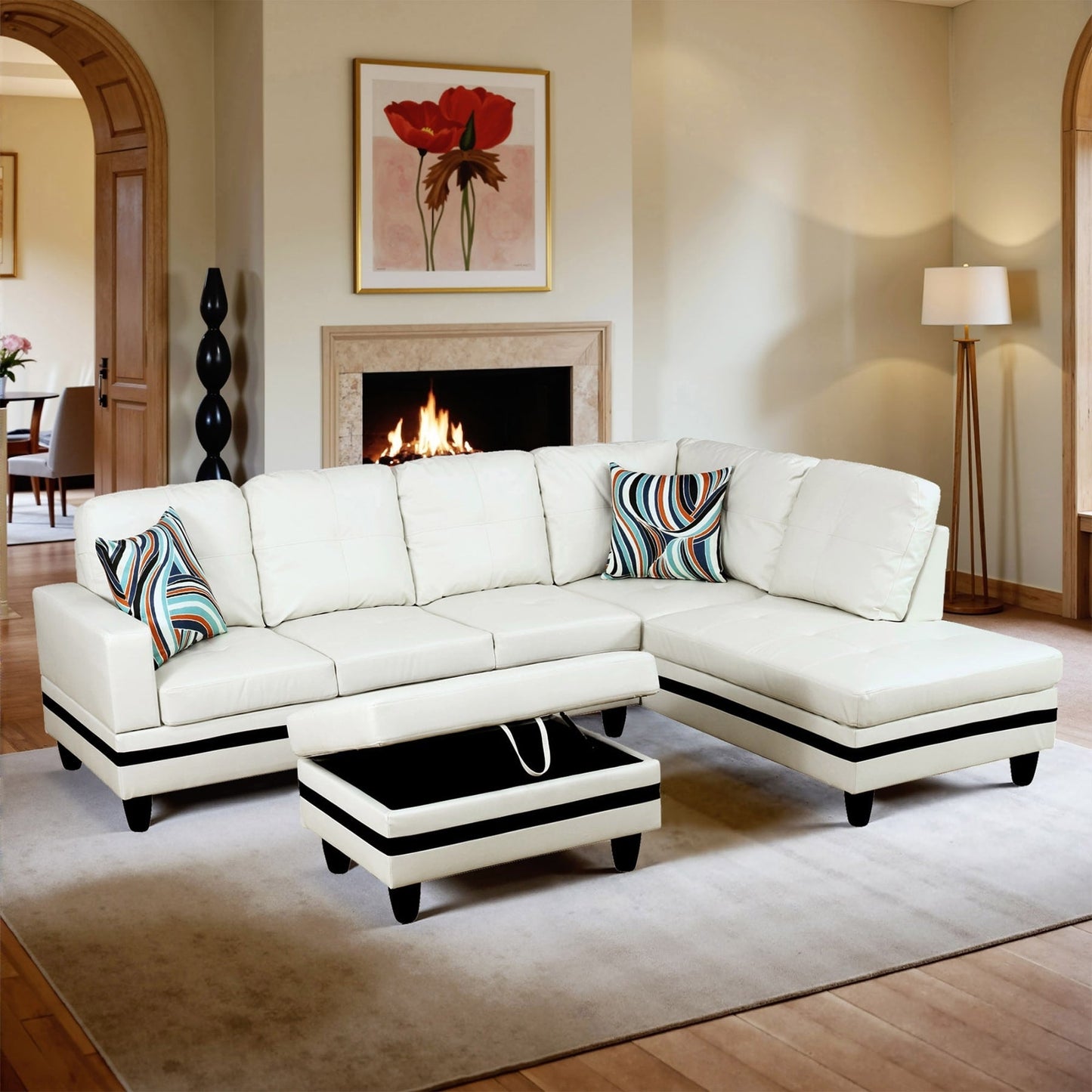 Semi PU Synthetic Leather 3-Piece Couch Living Room Sofa Set