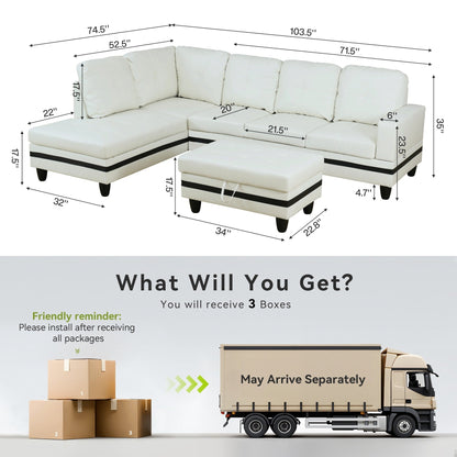 Semi PU Synthetic Leather 3-Piece Couch Living Room Sofa Set