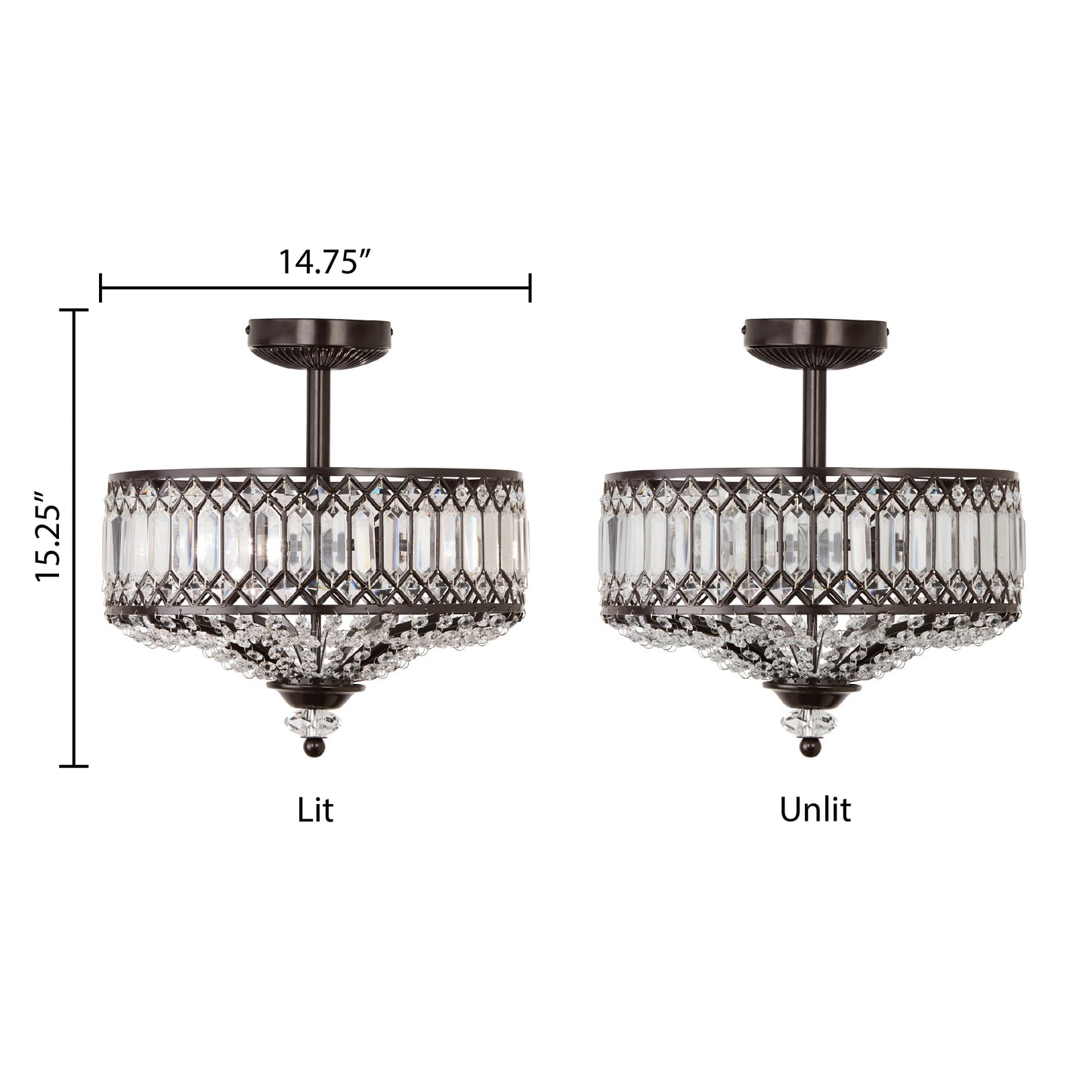 Silver Orchid Furey Bronze/Gold Tiered Glass Semi-flush Lighting Fixture - 14.75L x 14.75W x 15.25H