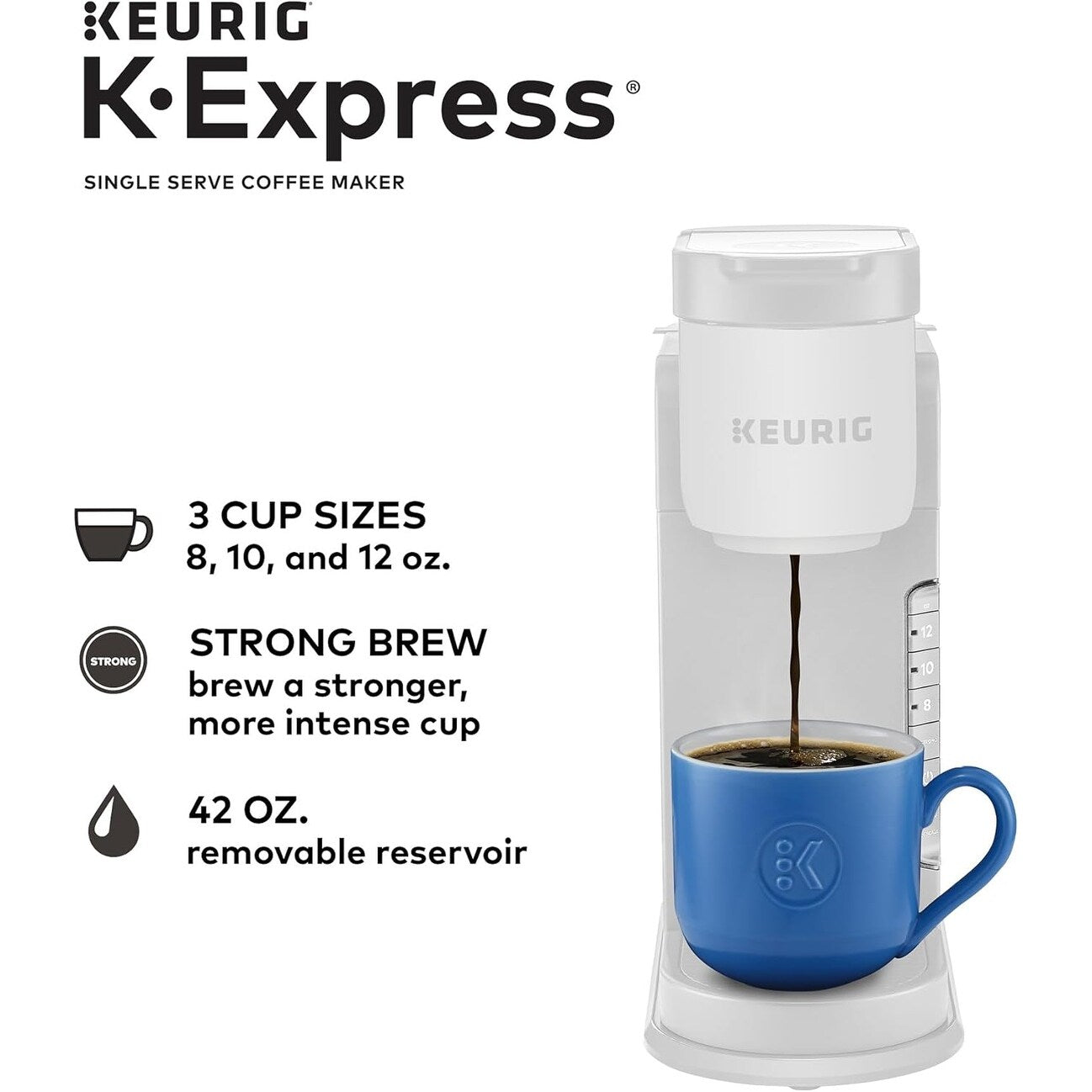 Single Serve K-Cup Coffee Maker, 3 Brew Sizes, Strong Brew, 42oz Reservoir, Warm Stone