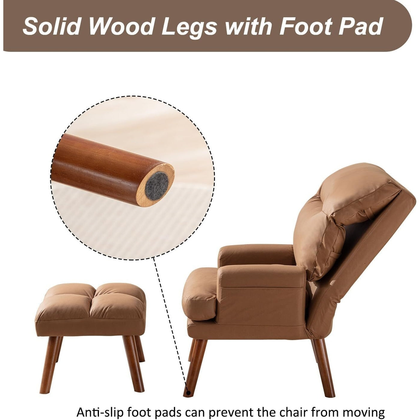 Soft Fabric Casual Living Room Armchair With Adjustable Backrest And Legs Stool