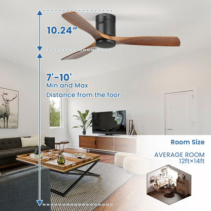 Sofucor 52 Inch Flush Mount Ceiling Fan with Remote, Reversible Motor,Integrated Light Optional