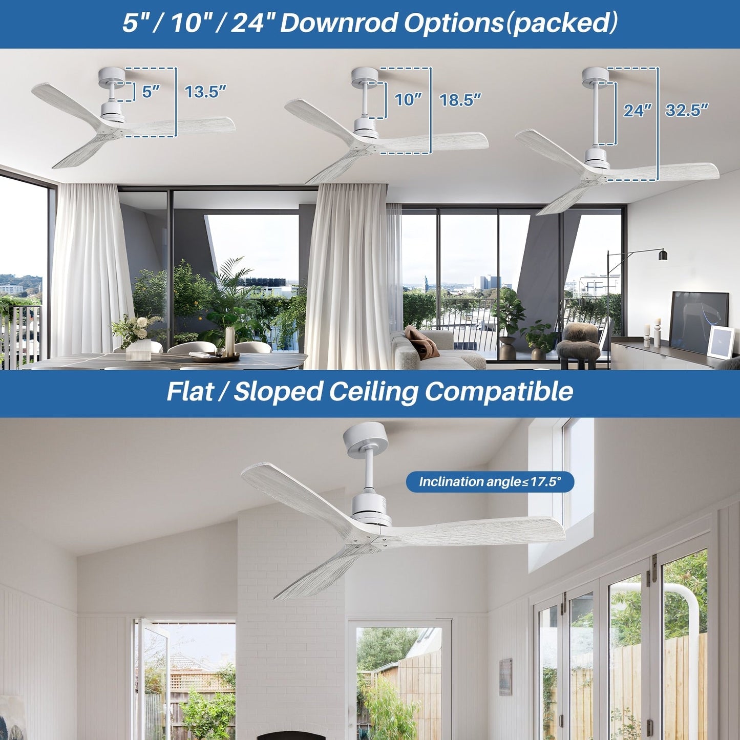 Sofucor 52 Indoor Wood Ceiling Fan Light with Remote, Integrated Light Optional