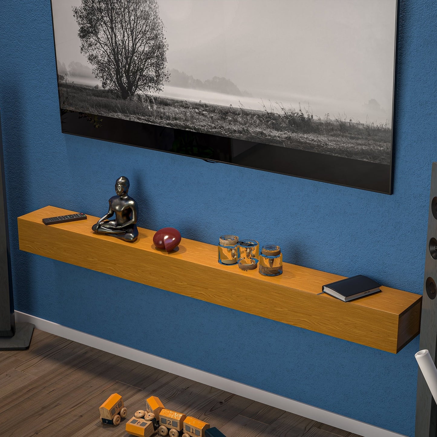 Solid Pine Wall Mounted Fireplace Mantel Floating Shelf