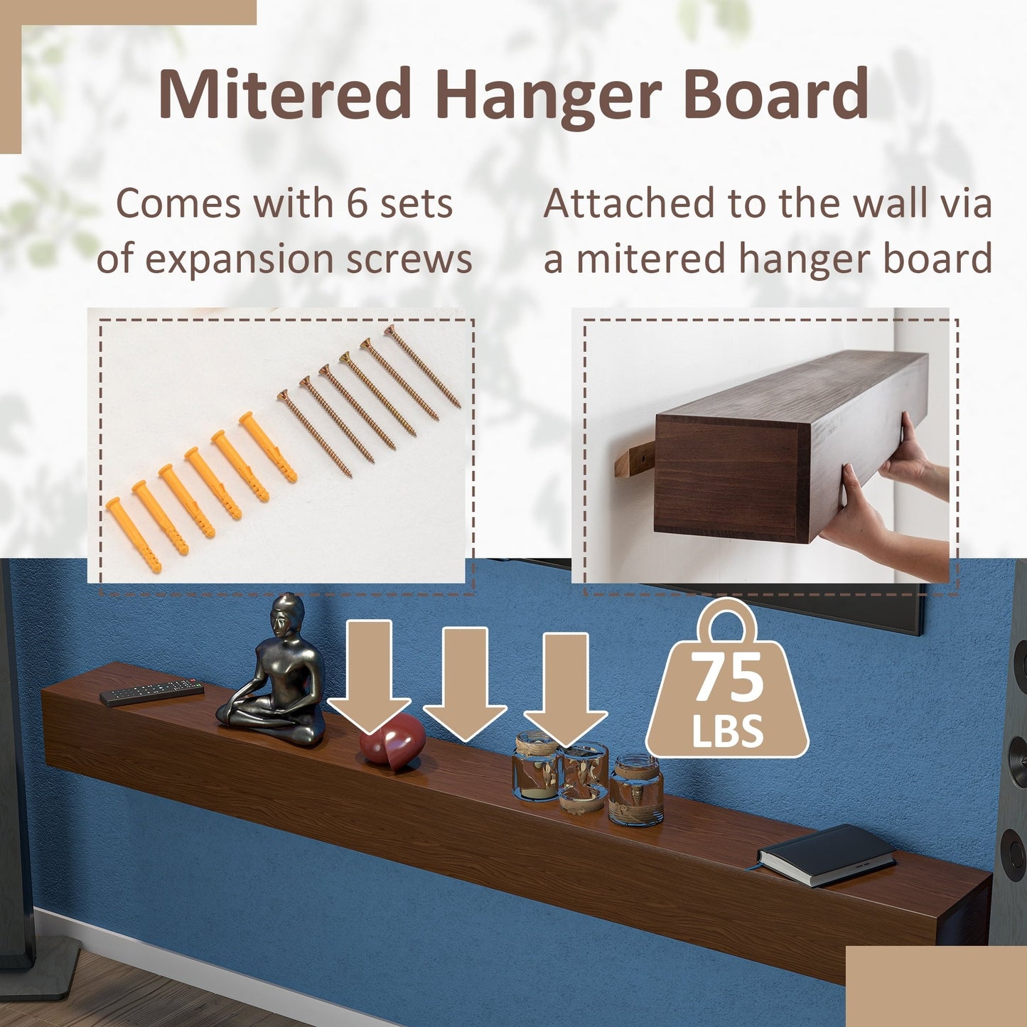 Solid Pine Wall Mounted Fireplace Mantel Floating Shelf