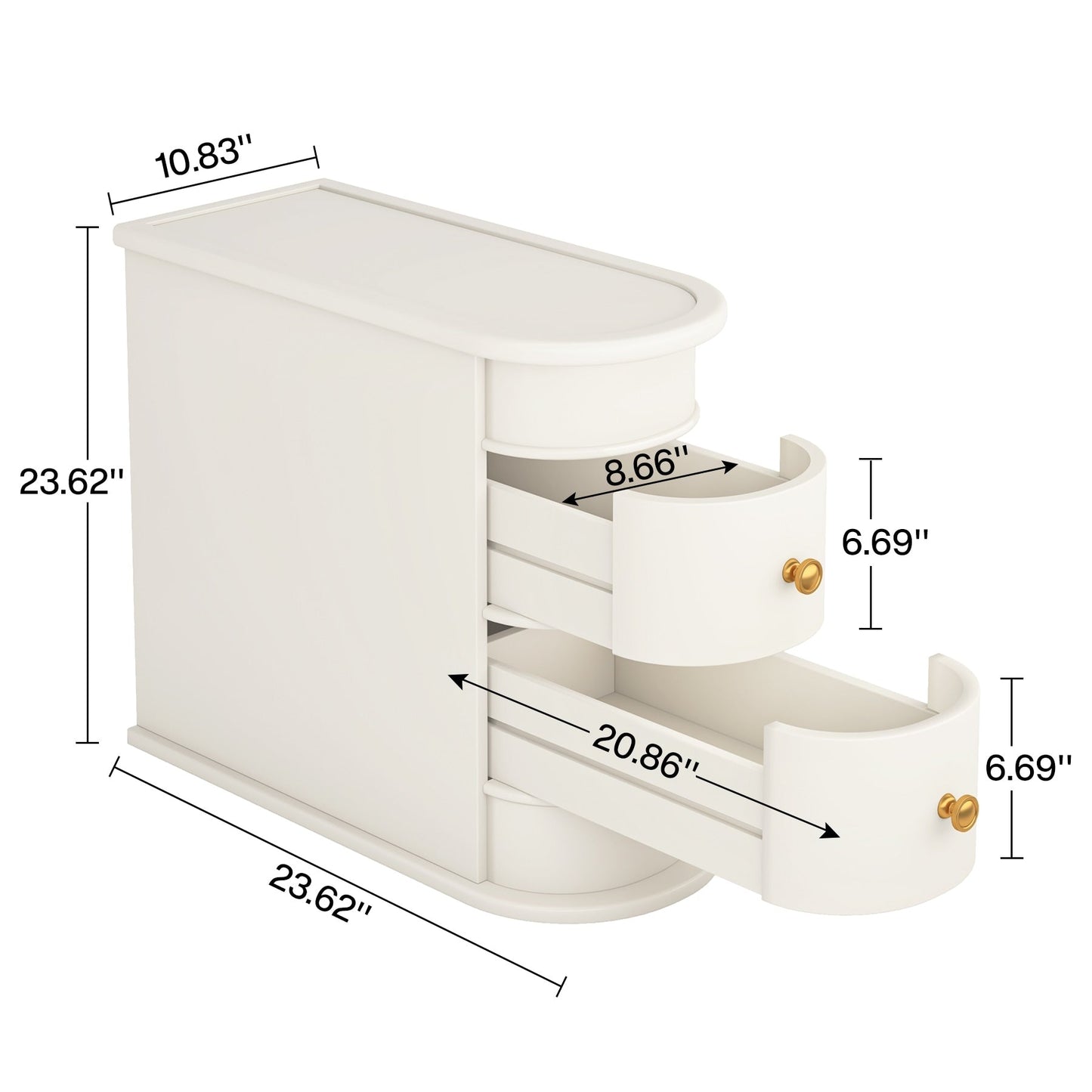 Solid Wood Chairside End Table, Two-Drawer Narrow Side Table Slim