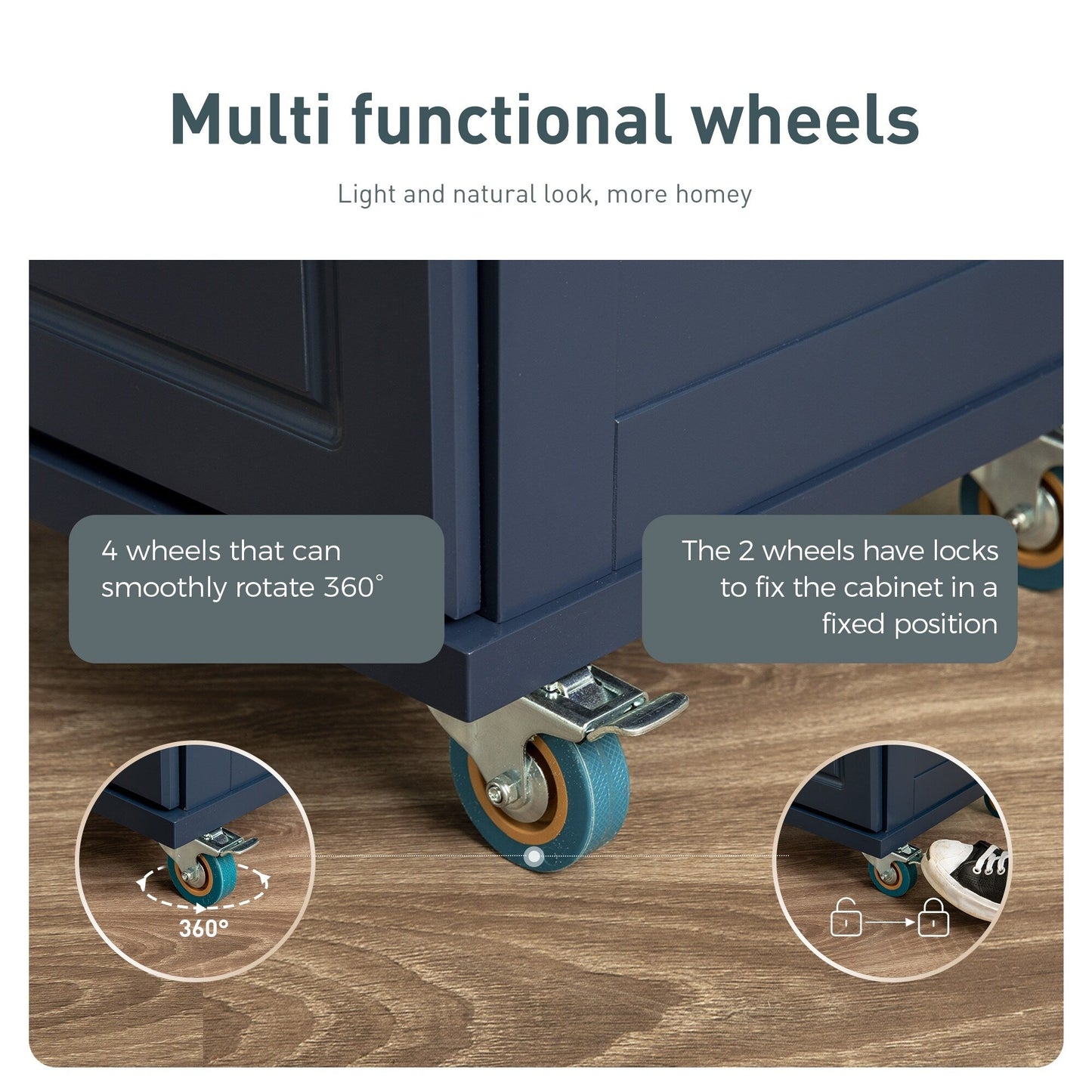 Sophia & William Kitchen Island Cart with Drop-Leaf and Rubber Wood Top, Rolling Kitchen Trolley Cart with Large Storage Cabinet