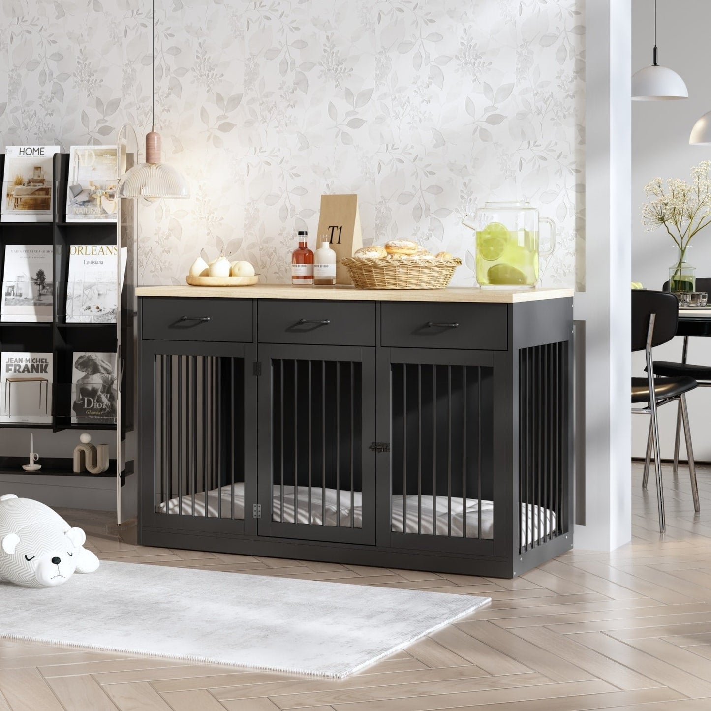 Stylish Wooden Dog Crate Furniture with Storage, 3 Drawers
