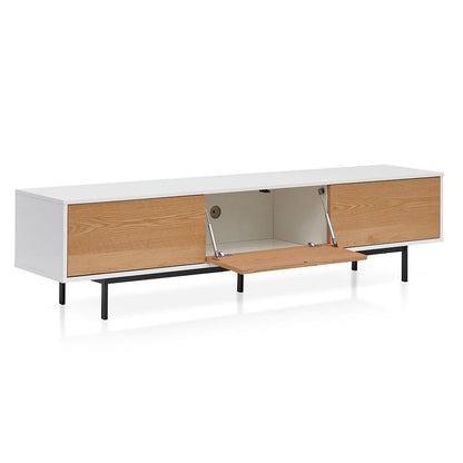 Alto 2m Wooden TV Entertainment Unit With Natural Drawers - White Frame
