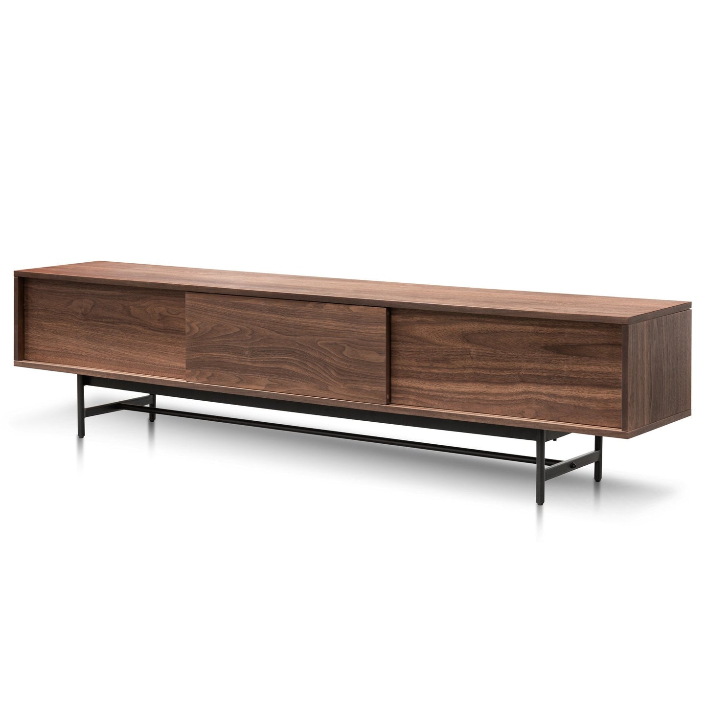 Christie 2.1m Walnut Wooden TV Entertainment Unit - Black legs