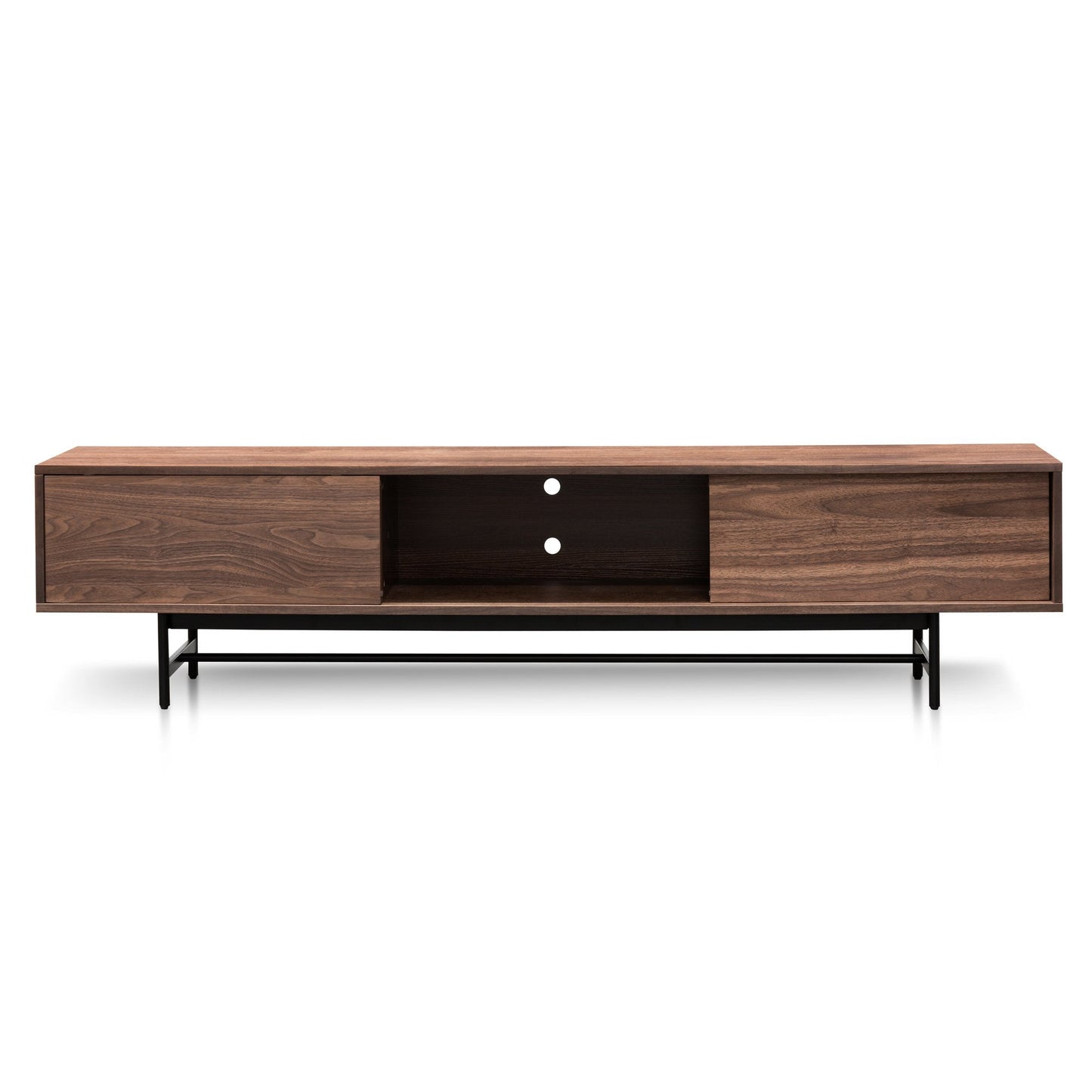 Christie 2.1m Walnut Wooden TV Entertainment Unit - Black legs