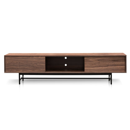 Christie 2.1m Walnut Wooden TV Entertainment Unit - Black legs