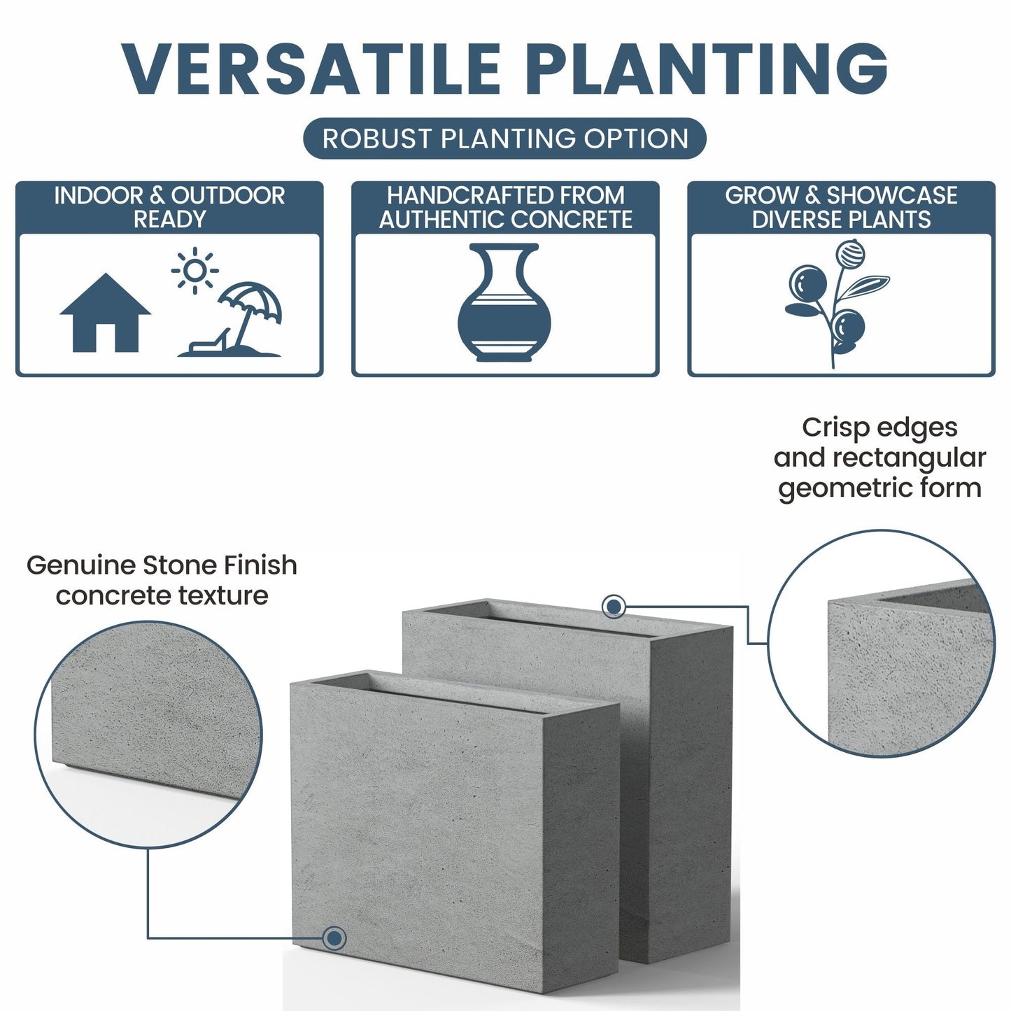 Tall Concrete Rectangle Plant Boxes / Large Indoor and Outdoor Flower Planters