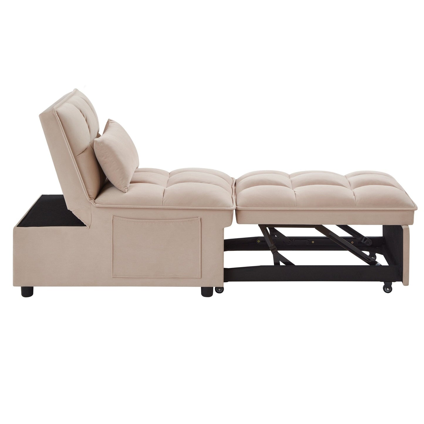 Taupe 68.5 Velvet Single Folding Sofa Bed with Adjustable Backrest and Pillows for Living Room
