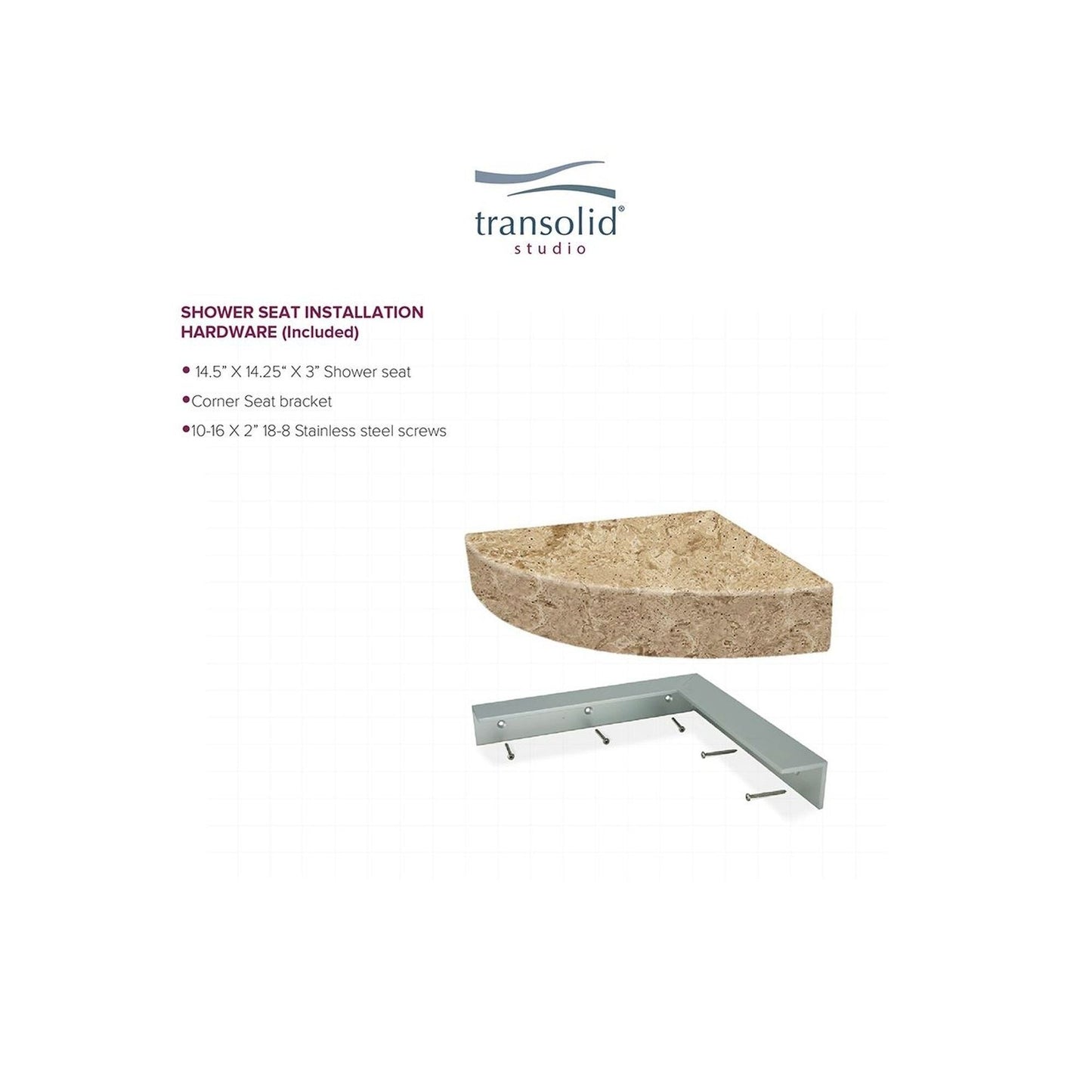 Transolid Studio 14-In X 14-In Solid Surface Wall-Mount Corner Shower Seat - 14.5 x 14.25 x 3