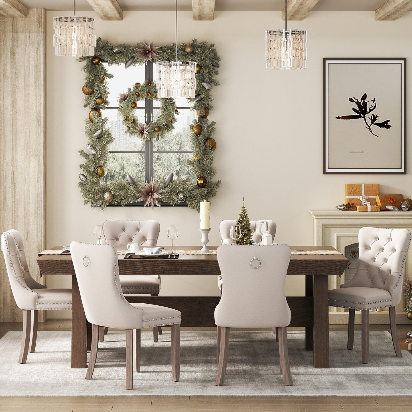 Upholstered Tufted Velvet Dining Chair with Solid Wood Legs Set of 6