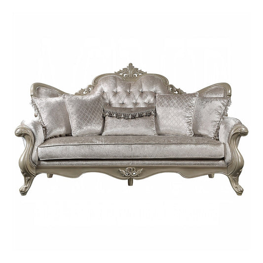 Upholstered Sofa with Button Tufted Back in Beige and Champagne