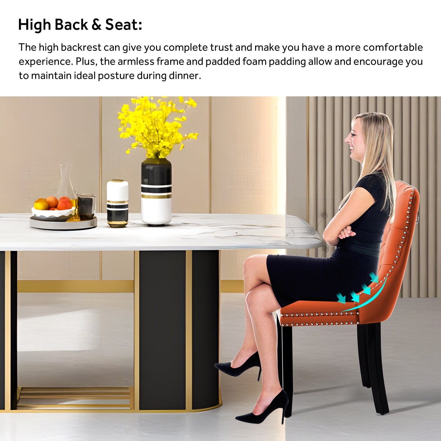 Upholstered Tufted Velvet Dining Chair with Solid Wood Legs Set of 6