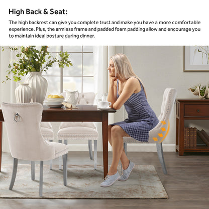 Upholstered Tufted Velvet Dining Chair with Solid Wood Legs Set of 6