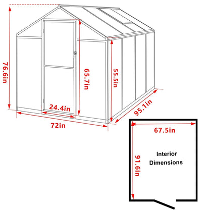 VEIKOUS Aluminum Walk-In Garden Greenhouse Kit with Adjustable Roof Vent and Lockable Door Grey