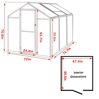 VEIKOUS Aluminum Walk-In Garden Greenhouse Kit with Adjustable Roof Vent and Lockable Door Grey