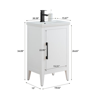 Vanity Art 20 or 24 or 30 Single Sink Bathroom Vanity Cabinet with Ceramic Top